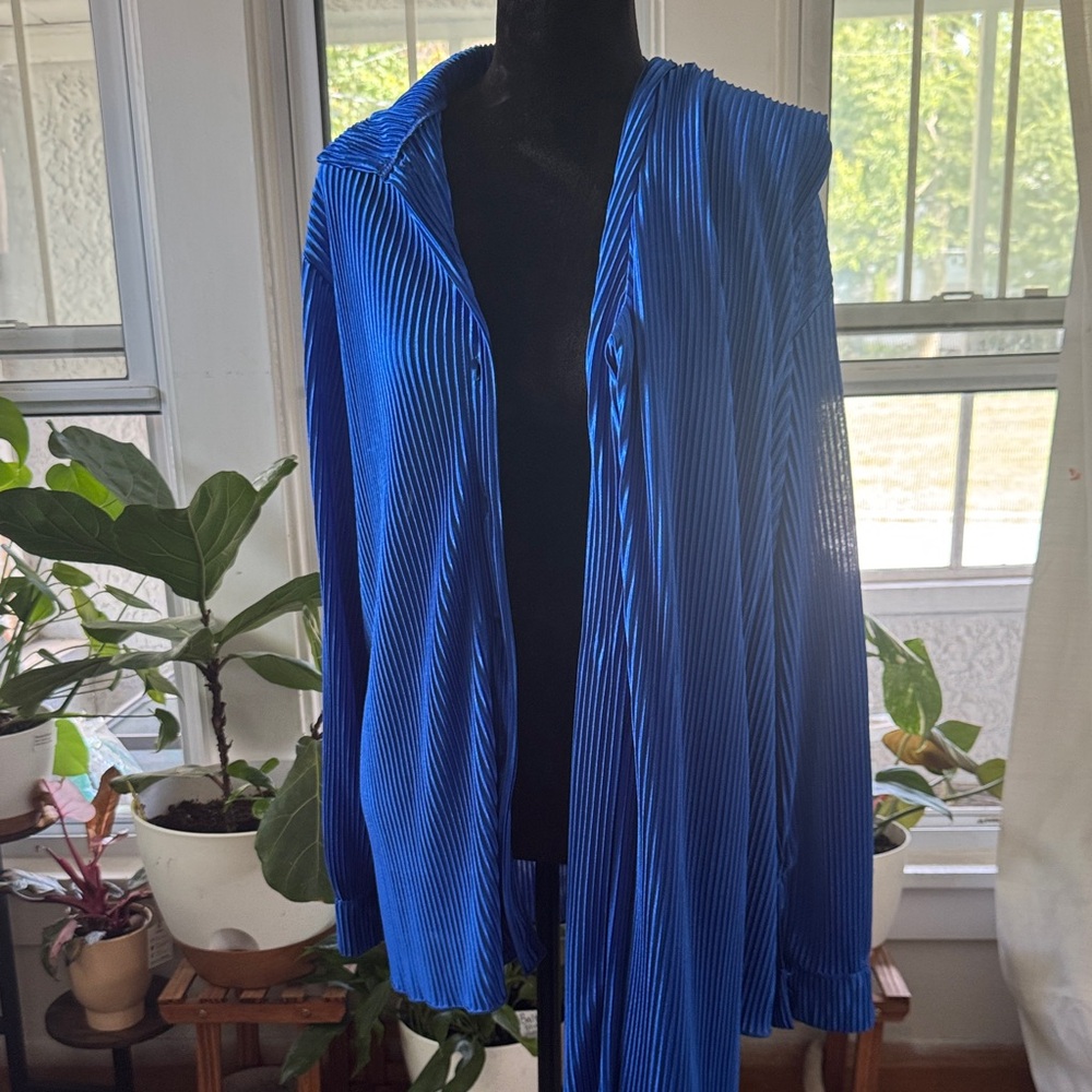 SHEIN Blue Button Down Shirt/Pant Set for Women